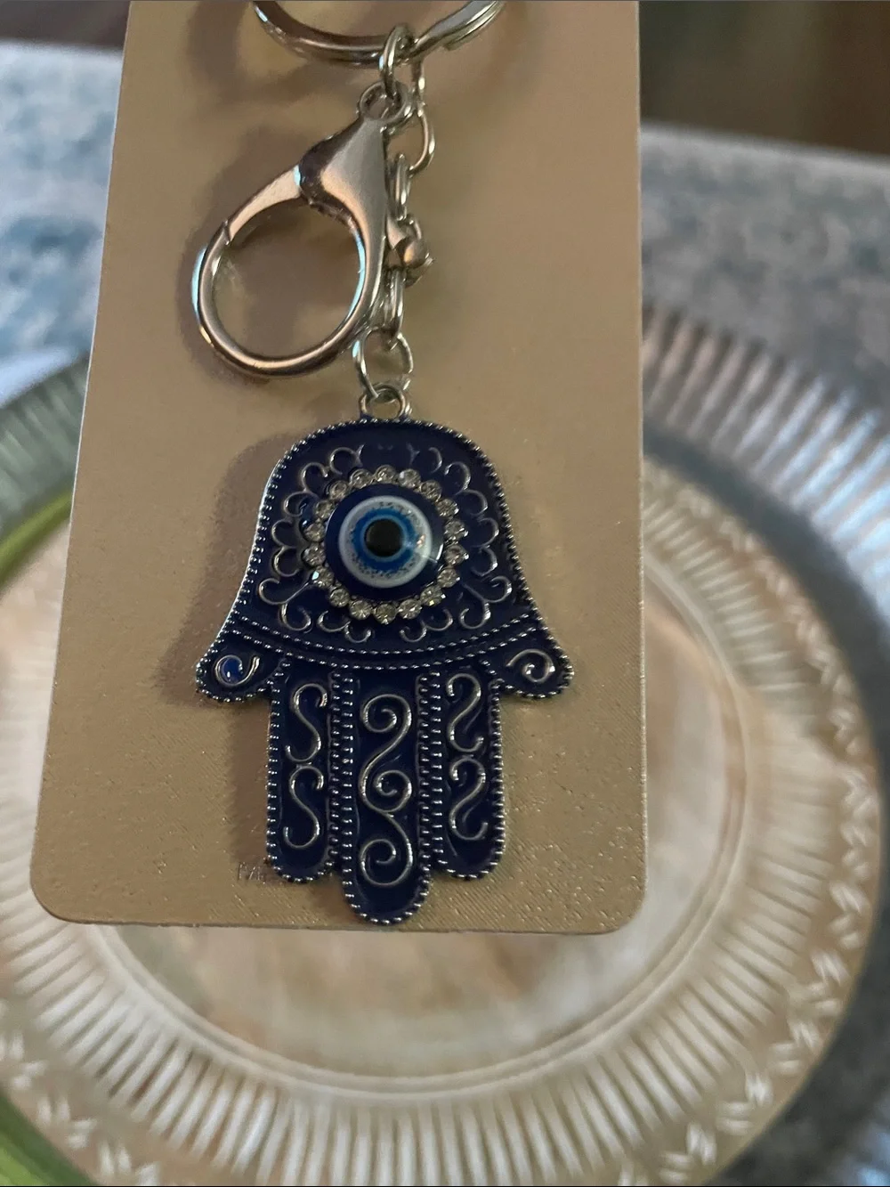 Hamsa Hand Keychain with Blue Evil Eye